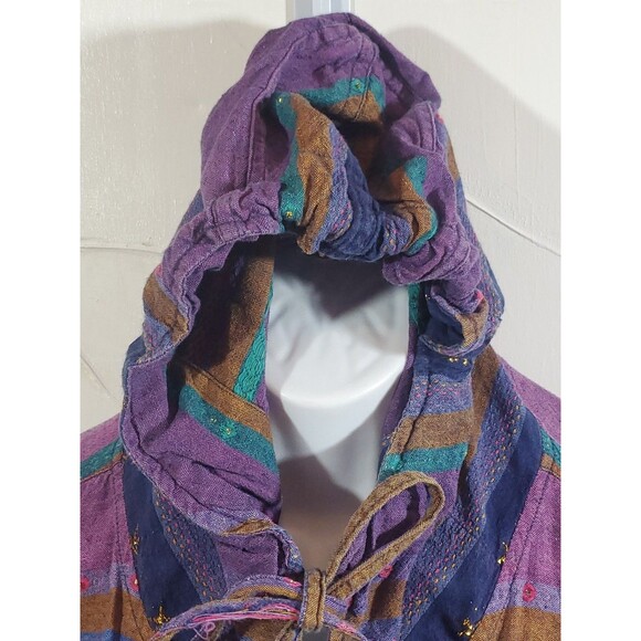 Vintage Angelique Free Size Hippie Boho Drawstring V-Neck Striped Pullover Top - Picture 3 of 11